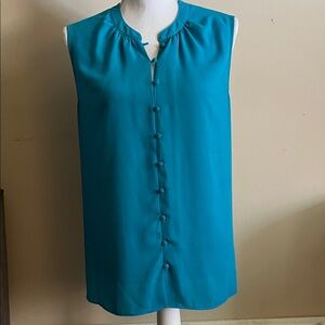 Calvin Klein Sleeveless Teal Button-Up Blouse